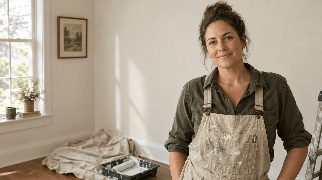 A local painting business owner at work in a freshly painted home